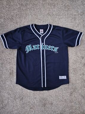 Vtg Seattle Mariners Jersey Mens XL Sewn Retro Button Baseball True Fan MLB 2003